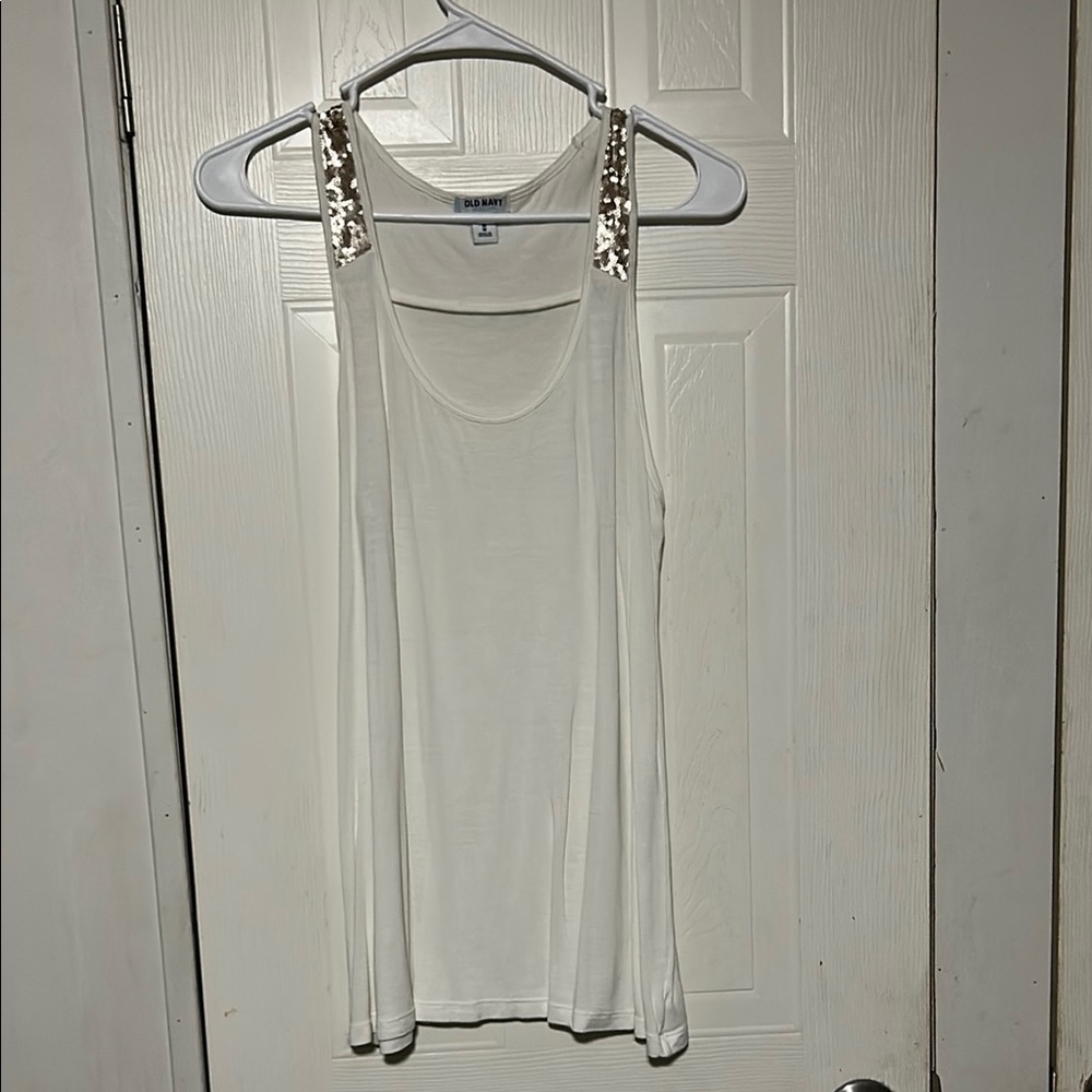 Elegant White Sequin Strap Tank Top
